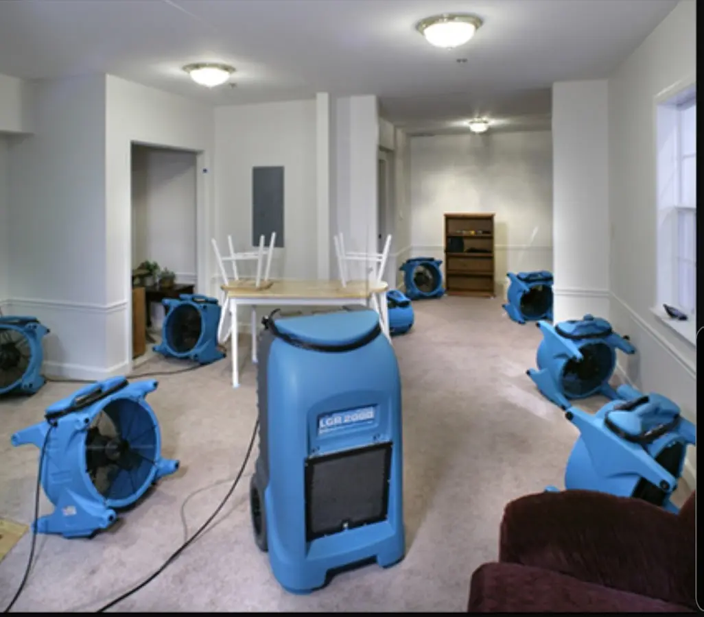 Air movers and dehumidifier setup for Water Damage Restoration in Waipio Acres
